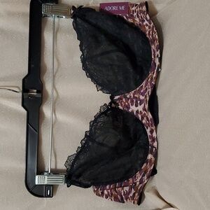 NWT! New ADORE ME Unlined black lace/cheetah print BRA sz 38 D